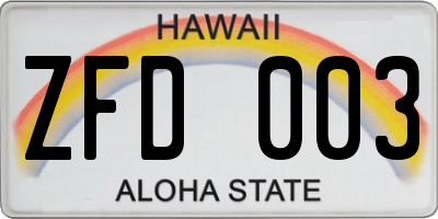 HI license plate ZFD003