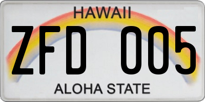 HI license plate ZFD005
