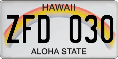 HI license plate ZFD030