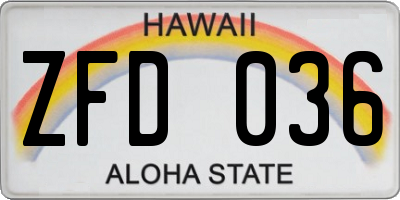 HI license plate ZFD036