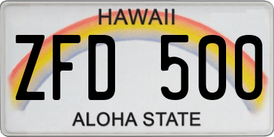 HI license plate ZFD500