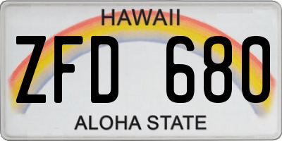 HI license plate ZFD680