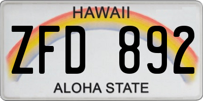 HI license plate ZFD892