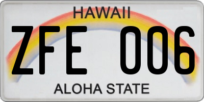 HI license plate ZFE006