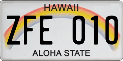 HI license plate ZFE010
