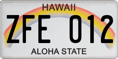 HI license plate ZFE012