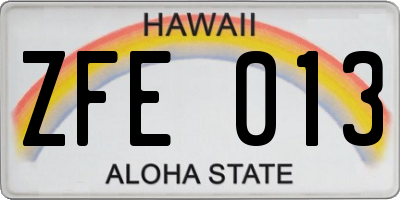 HI license plate ZFE013