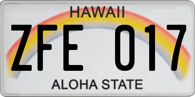 HI license plate ZFE017