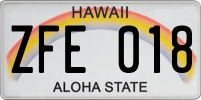 HI license plate ZFE018