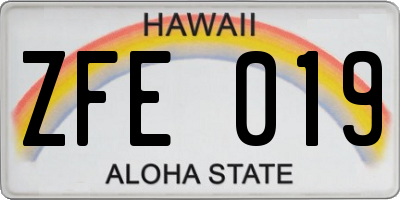 HI license plate ZFE019