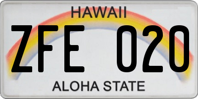 HI license plate ZFE020