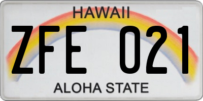 HI license plate ZFE021