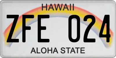 HI license plate ZFE024