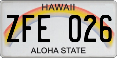 HI license plate ZFE026