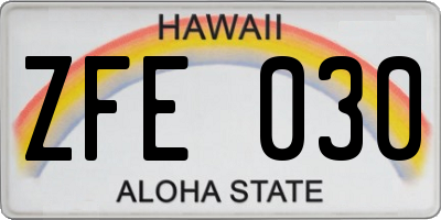 HI license plate ZFE030