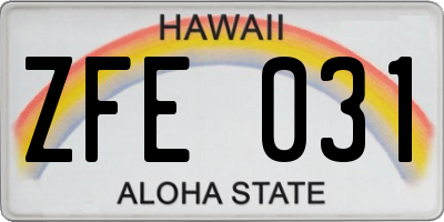 HI license plate ZFE031
