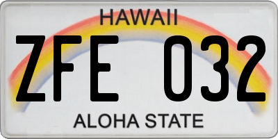 HI license plate ZFE032