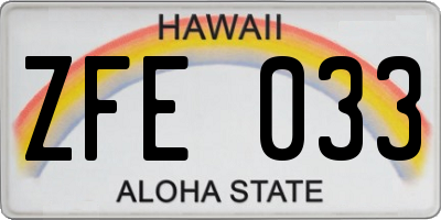 HI license plate ZFE033