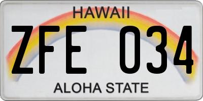 HI license plate ZFE034