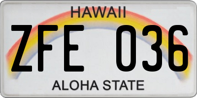 HI license plate ZFE036