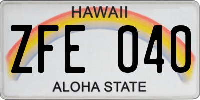 HI license plate ZFE040