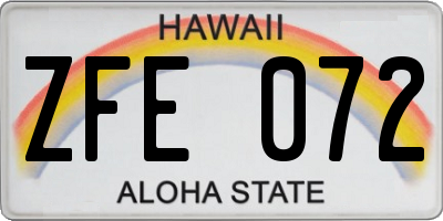 HI license plate ZFE072