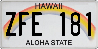 HI license plate ZFE181
