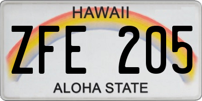 HI license plate ZFE205