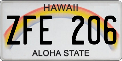 HI license plate ZFE206