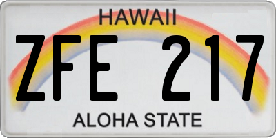 HI license plate ZFE217