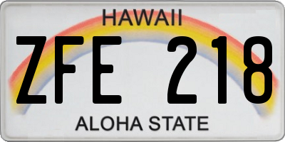 HI license plate ZFE218
