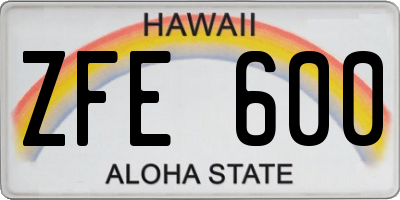 HI license plate ZFE600