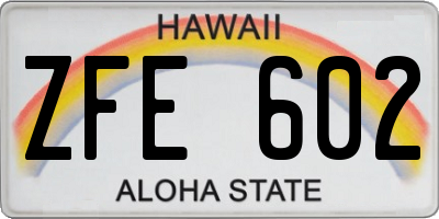 HI license plate ZFE602