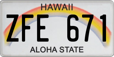 HI license plate ZFE671