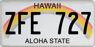 HI license plate ZFE727