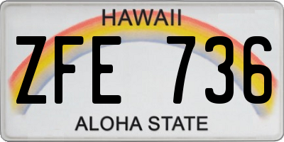 HI license plate ZFE736