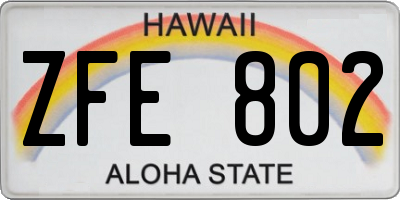 HI license plate ZFE802
