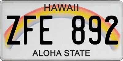 HI license plate ZFE892