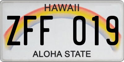 HI license plate ZFF019