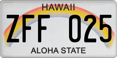 HI license plate ZFF025