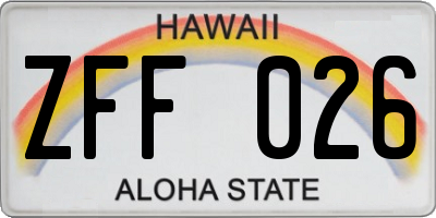 HI license plate ZFF026