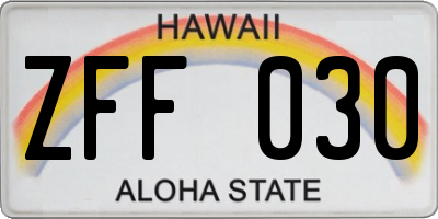 HI license plate ZFF030