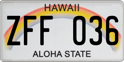 HI license plate ZFF036