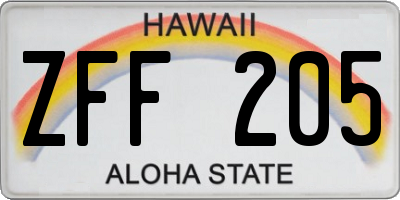 HI license plate ZFF205