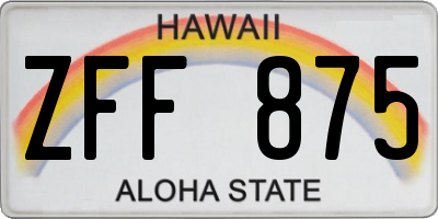 HI license plate ZFF875