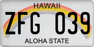 HI license plate ZFG039