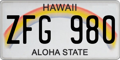 HI license plate ZFG980