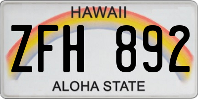 HI license plate ZFH892