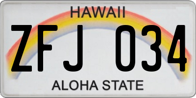 HI license plate ZFJ034