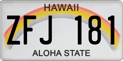 HI license plate ZFJ181